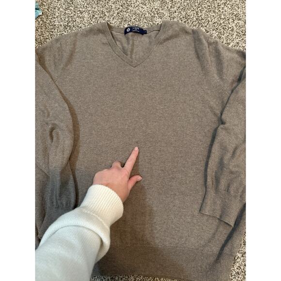 LL Bean Men's Tan Long Sleeve Pullover V Neck Sweater Cotton Cashmere Large - Picture 5 of 9